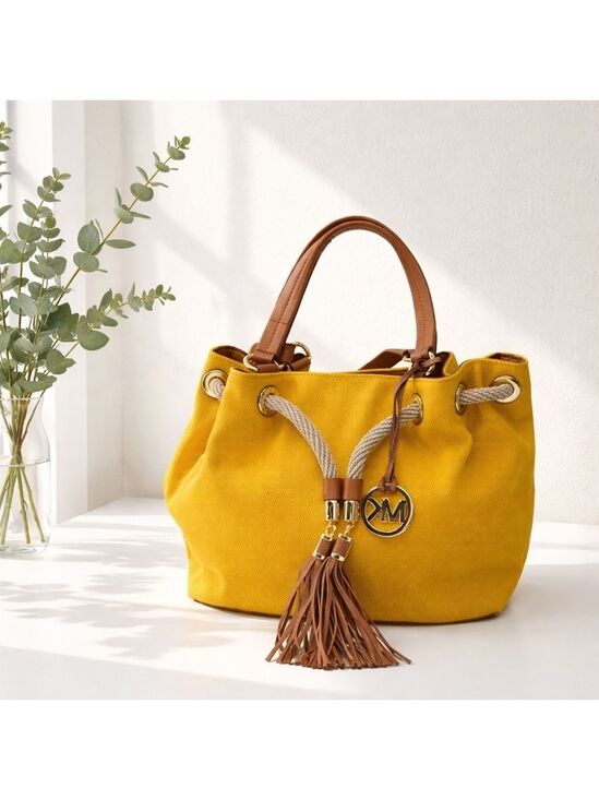 Michael Kors Handbags - Michael Kors Yellow Marina Large Canvas Drawstring Tote